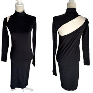 Helmut Lang Black Bodycon Long Sleeve Cutout Dress Size M/L